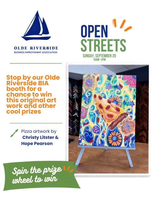 🎨 YOU COULD TAKE HOME THIS ONE OF A KIND PIZZA MASTERPIECE!

Something pretty special is waiting at the Olde Riverside BIA tent during Open Streets!

This incredible original pizza artwork was created by local artists Christy Litster & Hope Pearson, and you could be the lucky person taking it home.

How to win:
🎡 Stop by our BIA tent, give the prize wheel a spin and see what you could win!

Along with this original artwork, we’ll have other fun prizes and some awesome grand prizes from Olde Riverside businesses up for grabs.

Come out and enjoy Open Streets on Sunday, September 20 from 10am to 2pm. Walk, roll, explore the neighbourhood, support local and, of course, take a spin for your chance to win!

📍 Olde Riverside, Wyandotte St. E. from Jefferson to Thompson
📅 Sunday, September 20, 2026
⏰ 10am to 2pm

We can’t wait to see who gets to take this beauty home 🍕

#OldeRiverside #OldeRiversideBIA #OpenStreetsWindsor #WindsorOntario #YQG #ShopLocal #SupportLocal #LocalArt #WindsorArtists #PrizeWheel #Community